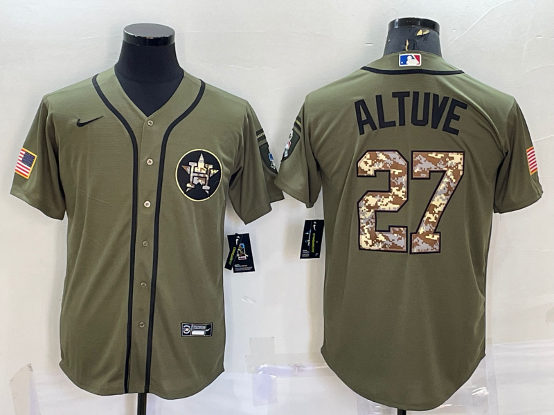Men's Houston Astros Jose Altuve #27 Army Green Player Jersey baseball jersey product view 1