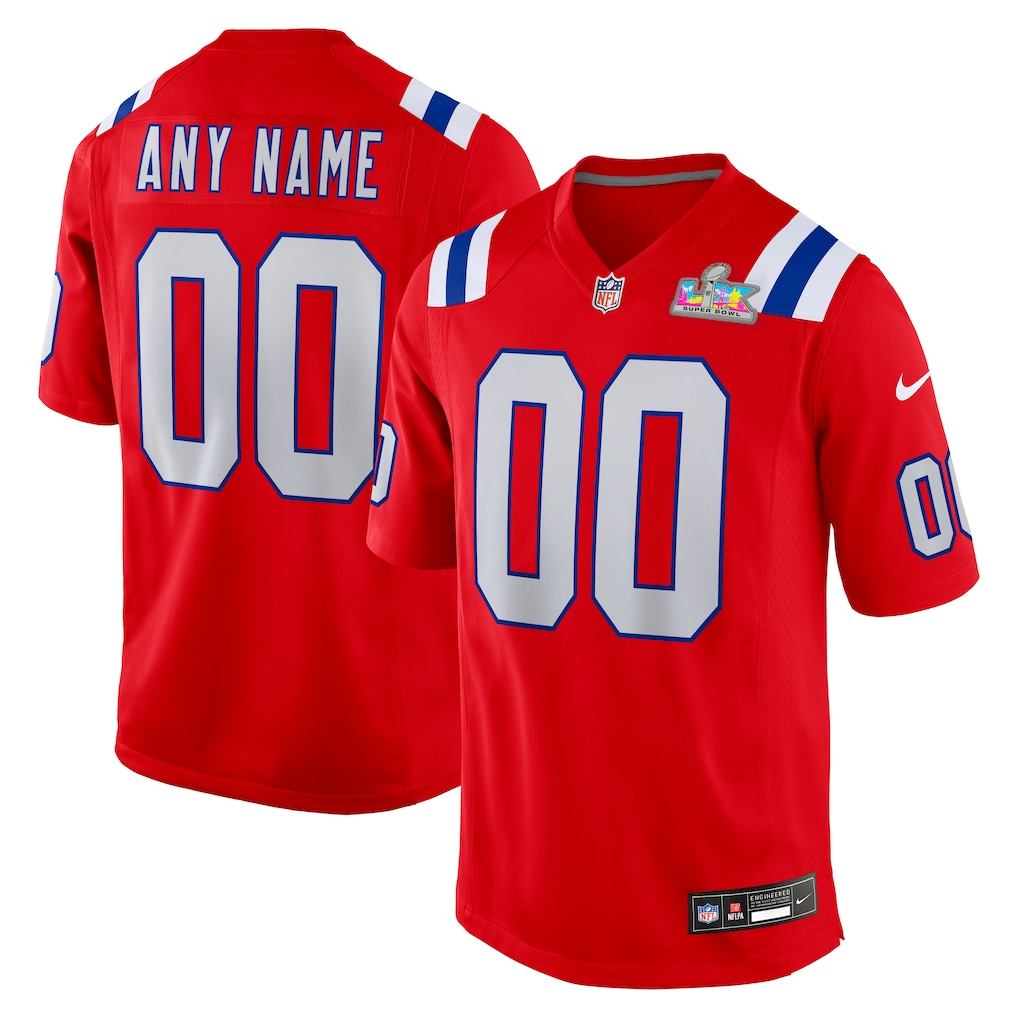 Men's New England Patriots Red Super Bowl LX Patch Custom Game Jersey football jersey product view 2