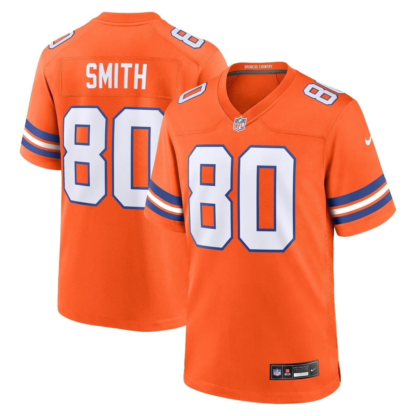Rod Smith Denver Broncos Mile High Collection 1977 Throwback Retired Game Jersey - Orange football jersey product view 1