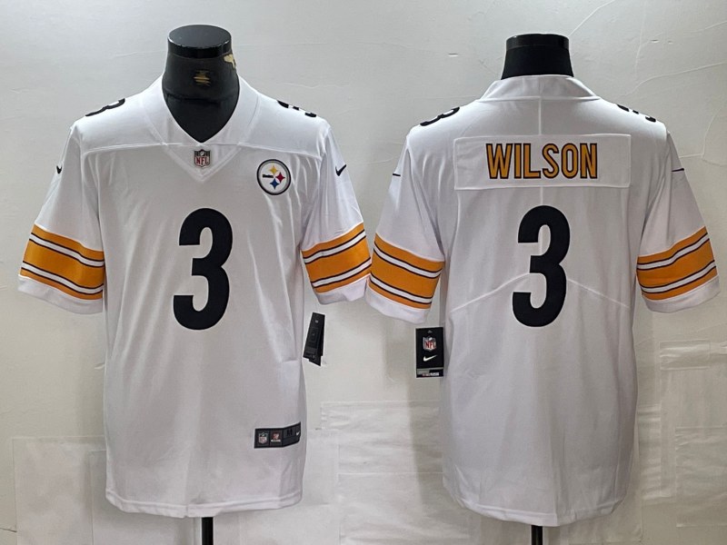 Men's Pittsburgh Steelers Russell Wilson #3 White Game Player Jersey1 football jersey product view 1