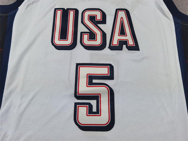 Men's 2024 USA Dream Team Anthony Edwards #5 White Authentic Player Jersey basketball jersey product view 3