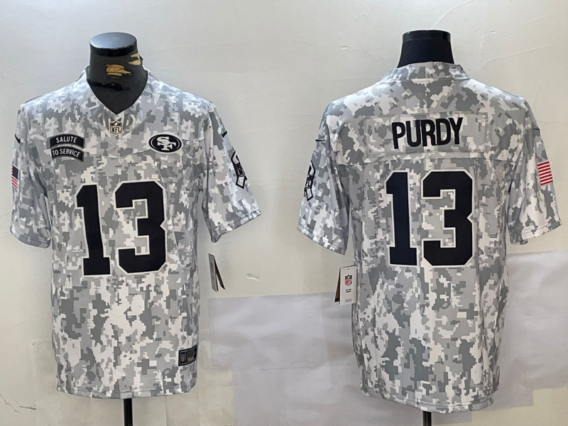 Men's San Francisco 49ers Brock Purdy Arctic Camo 2024 Salute to Service Limited Jersey football jersey product view 1