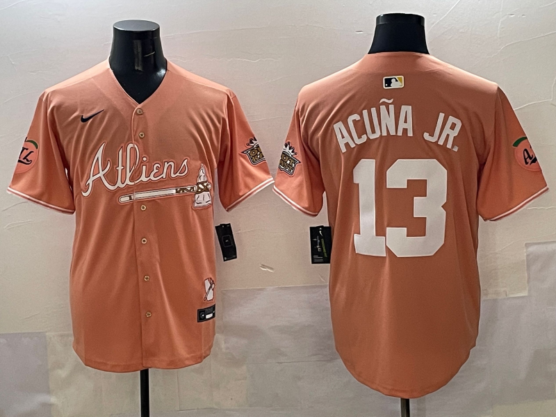 Men's Atlanta Braves Ronald Acuna Jr. #13 Pink 2025 City Connect Limited Player Jersey baseball jersey product view 1