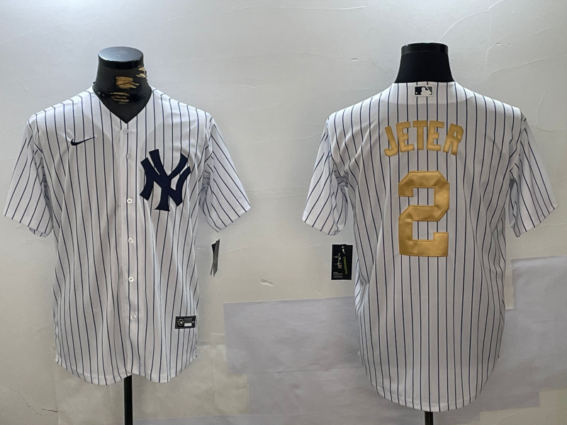 Men's New York Yankees Derek Jeter #2 White Game Jersey baseball jersey product view 1