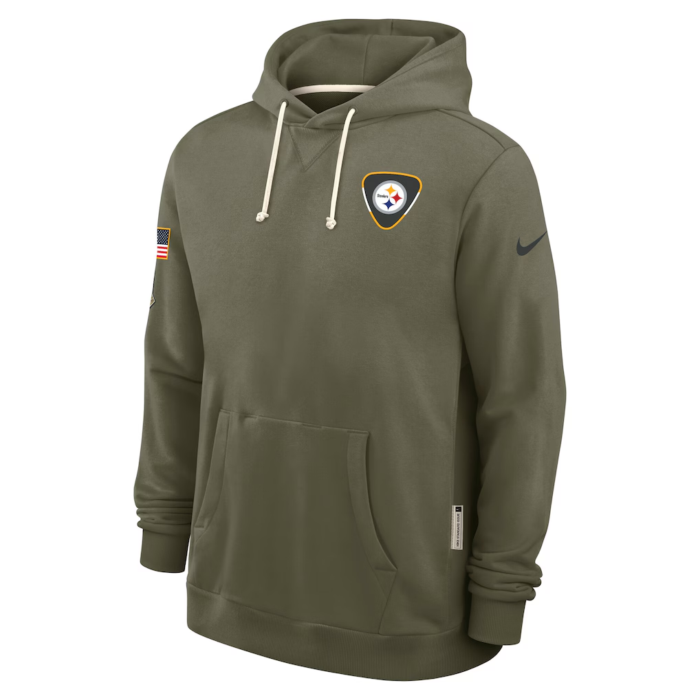 Men's Pittsburgh Steelers Olive 2025 Salute to Service Sideline Standard Issue Dri-FIT Hoodie football jersey product view 1