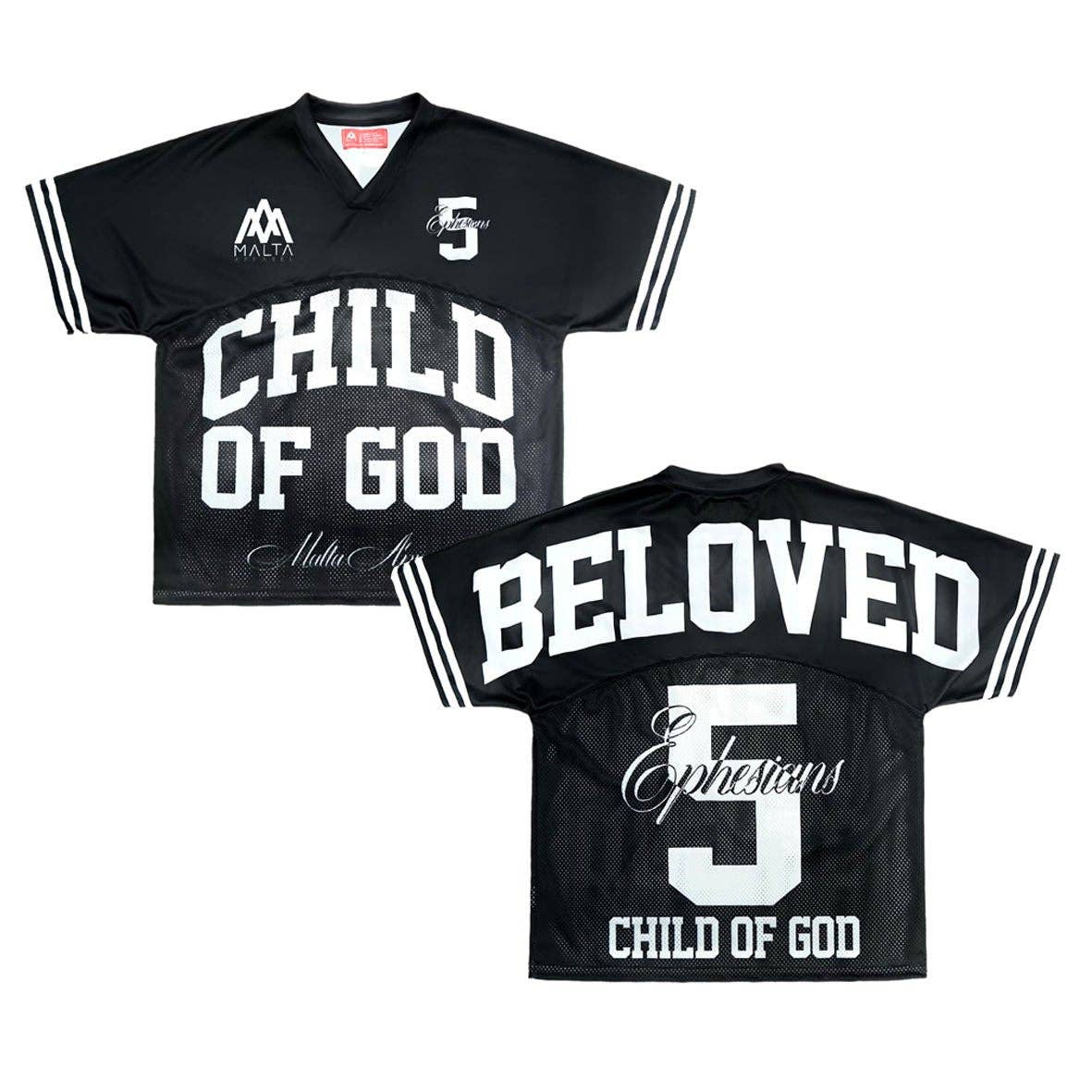 Beloved Child of God Jersey - Black (Oversized) Unisex T-shirt, Sweatshirt, Hoodie, Long Sleeve Tee - T-Shirt, Sweatshirt, Hoodie