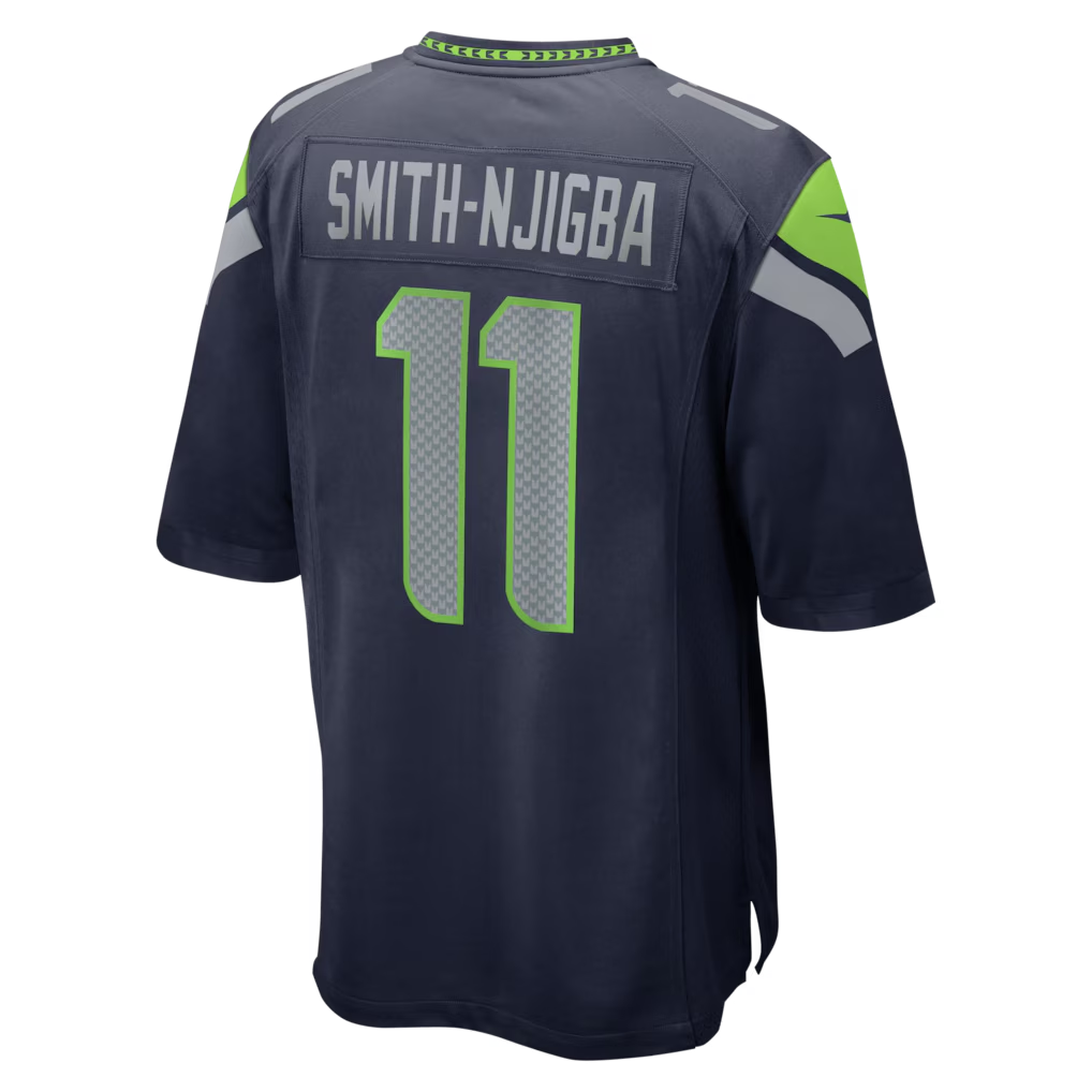 Men's Seattle Seahawks Jaxon Smith-Njigba College Navy Super Bowl LX Patch Game Jersey football jersey product view 3