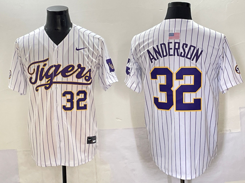 Men's LSU Tigers Kade Anderson White Replica Player Jersey sports jersey product view 1