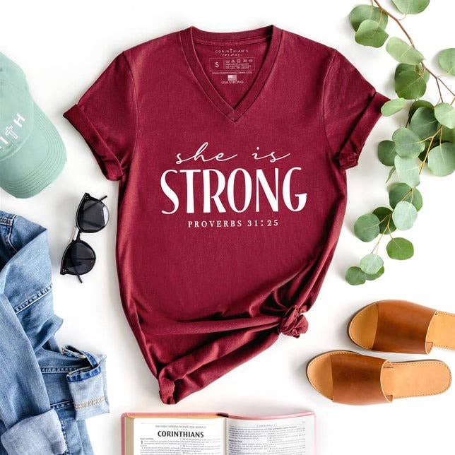 She Is Strong V-Neck Unisex T-shirt, Sweatshirt, Hoodie, Long Sleeve Tee - T-Shirt, Sweatshirt, Hoodie
