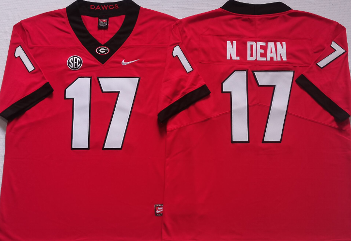 Men's Georgia Bulldogs Nakobe Dean #17 Red Player Game Jersey sports jersey product view 1