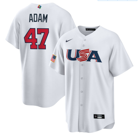 Men's 2023 World Baseball Classic Jason Adam USA White Jersey baseball jersey product view 1