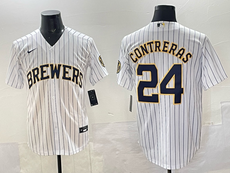 Men's Milwaukee Brewers William Contreras #24 White Replica Player Jersey baseball jersey product view 1