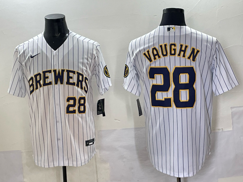 Men's Milwaukee Brewers Andrew Vaughn White Replica Player Jersey baseball jersey product view 1