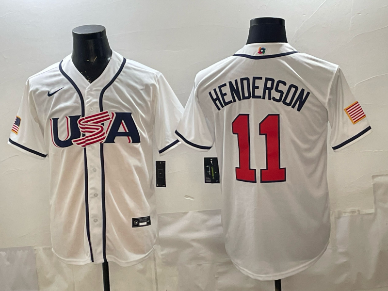 Men's USA Baseball Gunnar Henderson #11 White 2026 World Baseball Classic Stadium Jersey baseball jersey product view 1