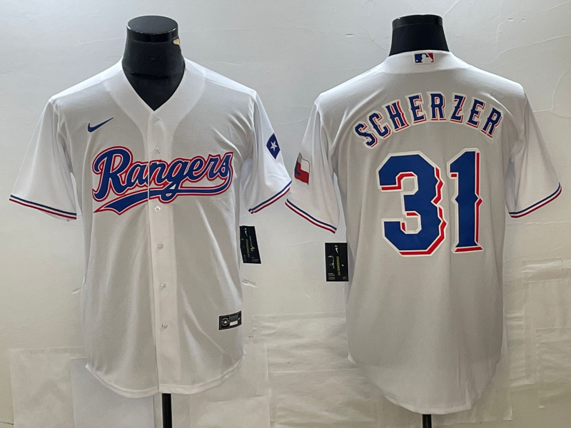 Men's Texas Rangers Max Scherzer #31 White Home Replica Player Jersey baseball jersey product view 1