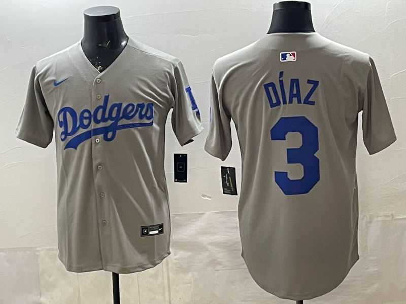 Men's Los Angeles Dodgers Edwin Diaz #3 Gray Road Replica Jersey baseball jersey product view 1