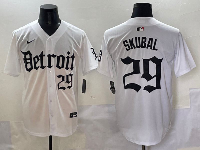 Men's Detroit Tigers Tarik Skubal #29 White Game Jersey baseball jersey product view 1