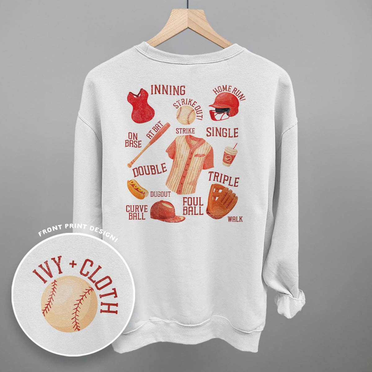 Baseball Doodles (Red) (Back Print) Unisex T-shirt, Sweatshirt, Hoodie, Long Sleeve Tee - T-Shirt, Sweatshirt, Hoodie