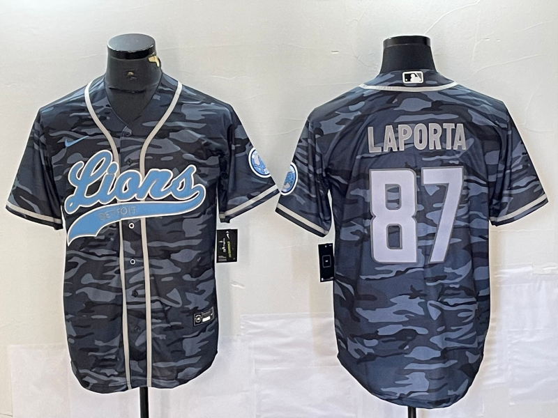 Men's Detroit Lions Sam LaPorta #87 Grey Camouflage Player Jersey1 Joint Edition football jersey product view 1