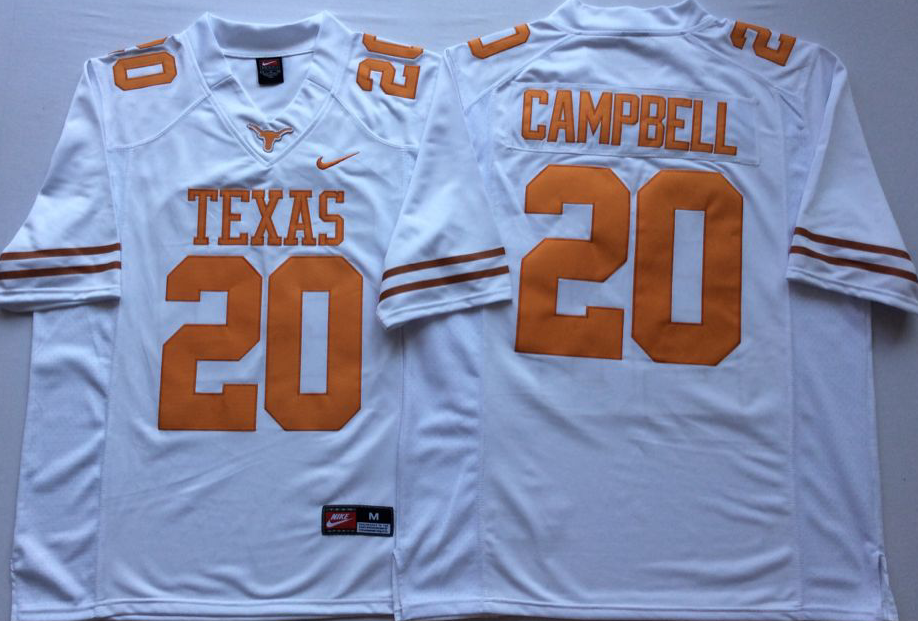 Men's Texas Longhorns Earl Campbell White Replica Team Jersey sports jersey product view 1