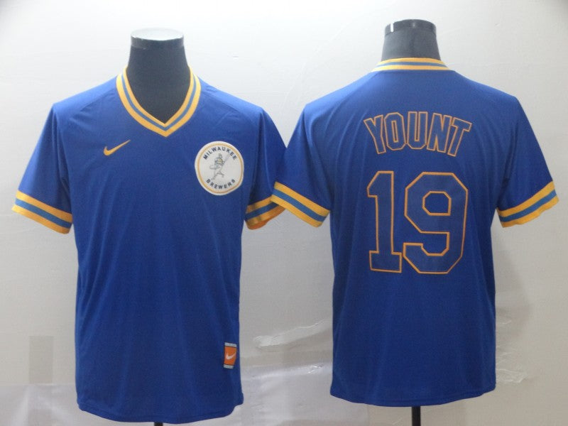 Men's Milwaukee Brewers Robin Yount MLB Blue Player Jersey baseball jersey product view 1