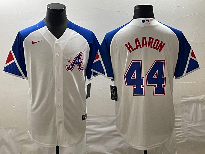 Men's Atlanta Braves Hank Aaron #44 White 2023 City Connect Replica Jersey baseball jersey product view 1