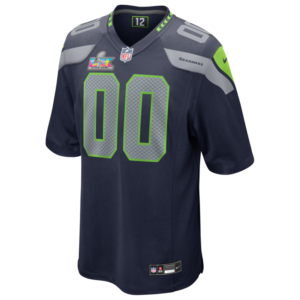 Men's Seattle Seahawks College Navy Super Bowl LX Patch Custom Game Jersey football jersey product view 2