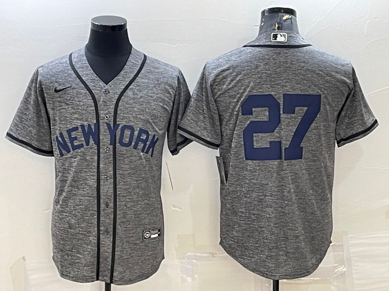 Men's New York Yankees Giancarlo Stanton #27 Gray Replica Team Name Jersey baseball jersey product view 1