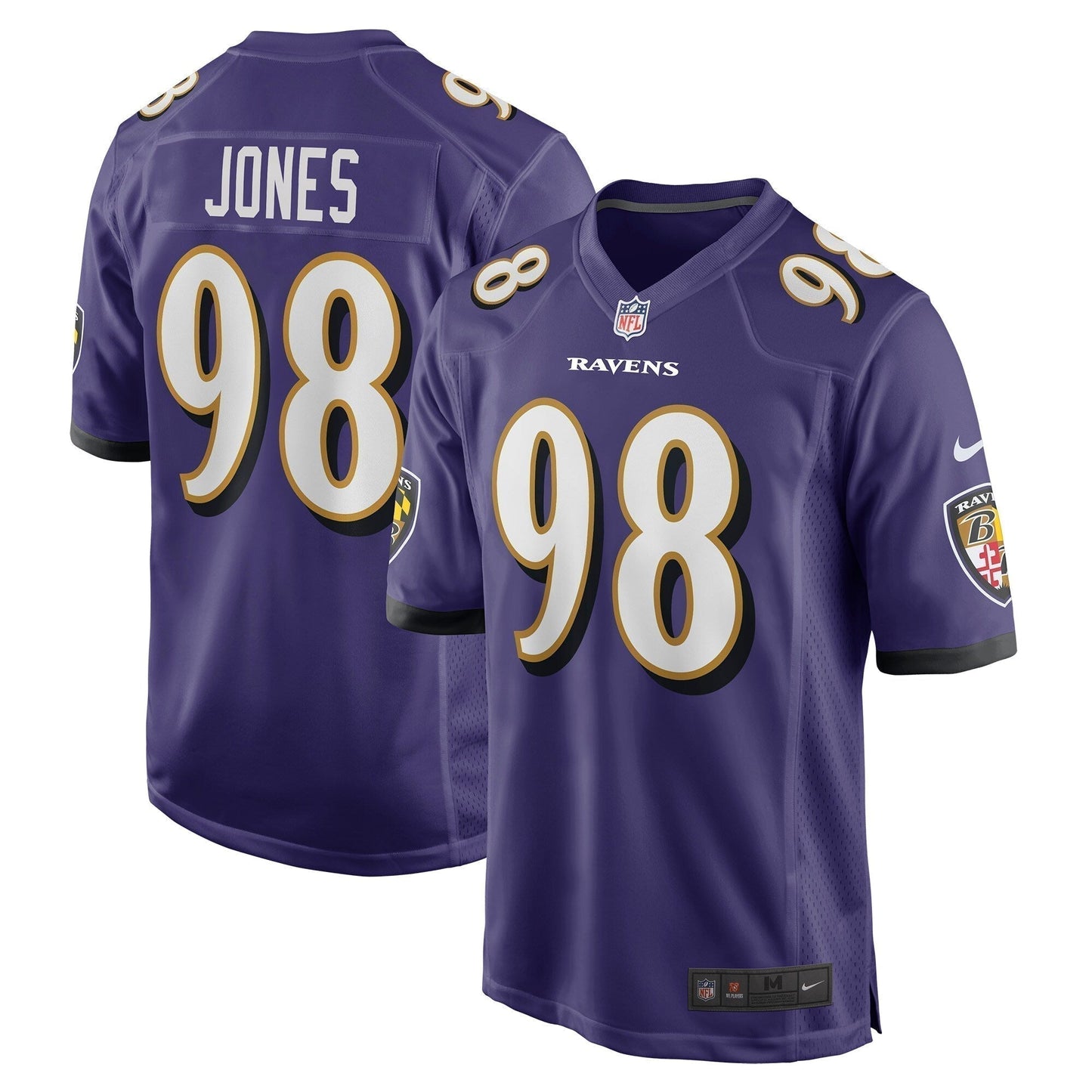 Travis Jones Baltimore Ravens Game Jersey - Purple football jersey product view 1
