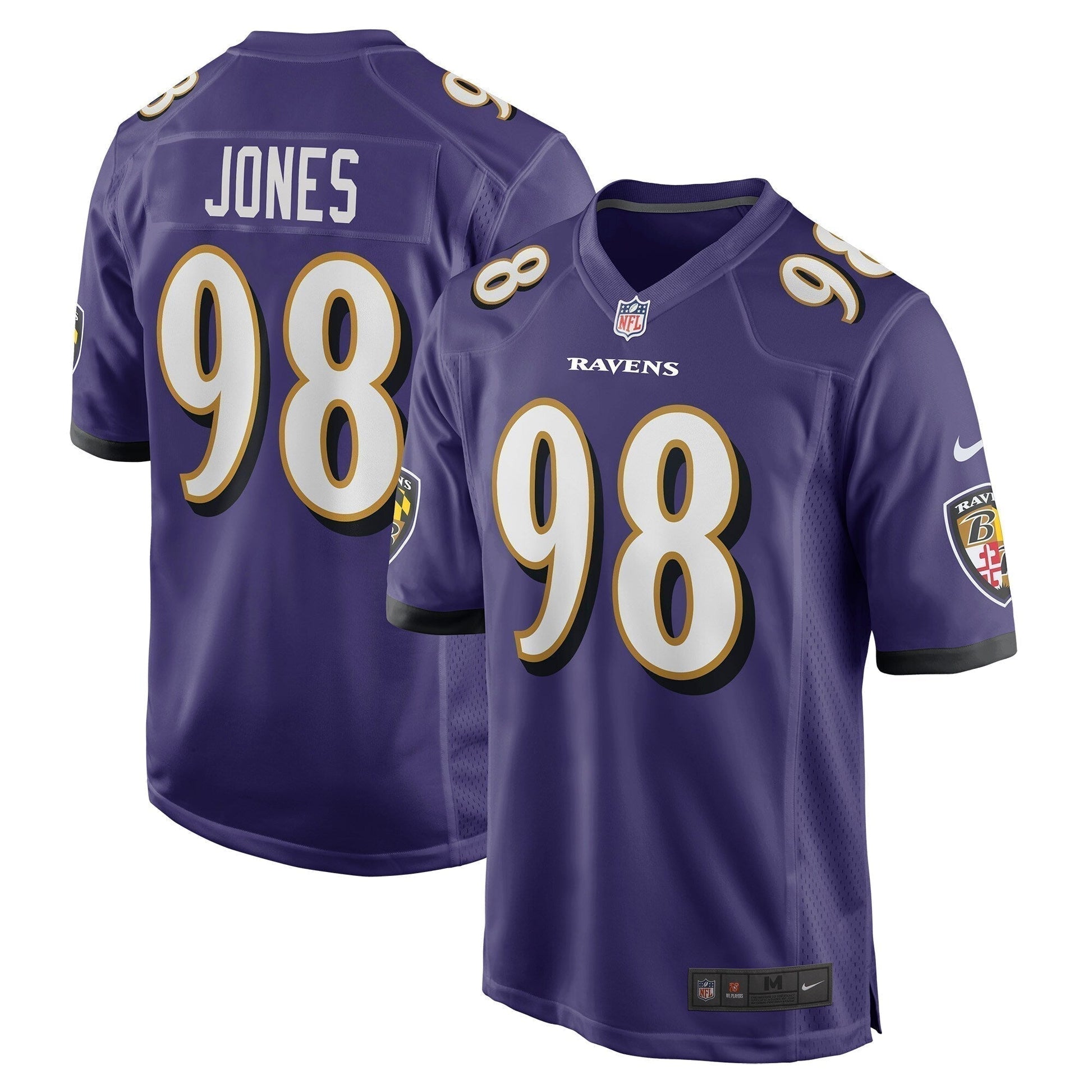 Travis Jones Baltimore Ravens Game Jersey - Purple football jersey product view 1
