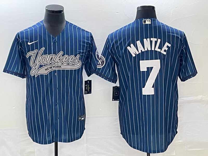 Men's New York Yankees Mickey Mantle Blue Player Jersey Joint Edition baseball jersey product view 1