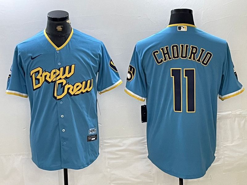 Men's Milwaukee Brewers Jackson Chourio Powder Blue City Connect Replica Player Jersey baseball jersey product view 1