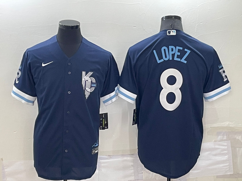 Men's Kansas City Royals Nicky Lopez #8 Navy Replica Baseball Jersey1 baseball jersey product view 1