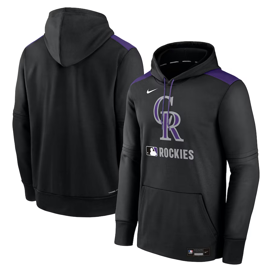 Men's Colorado Rockies Black Performance Pullover Hoodie baseball jersey product view 1