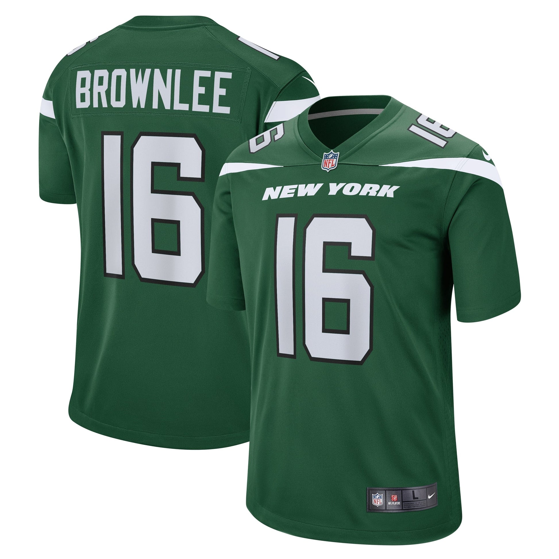 Jason Brownlee New York Jets Game Jersey - Gotham Green football jersey product view 1