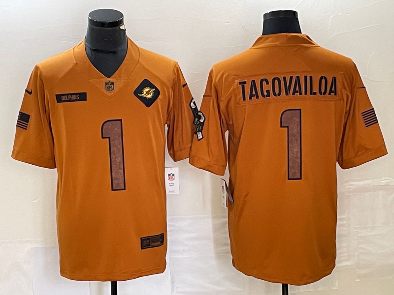 Men's Miami Dolphins Tua Tagovailoa #1 Brown 2023 Salute To Service Limited Jersey1 football jersey product view 1