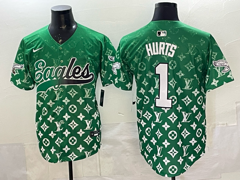 Men's Philadelphia Eagles Jalen Hurts #1 Green Player Jersey football jersey product view 1