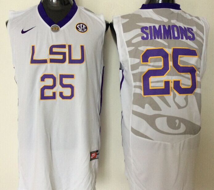 Men's LSU Tigers Ben Simmons White Player Game Jersey sports jersey product view 1