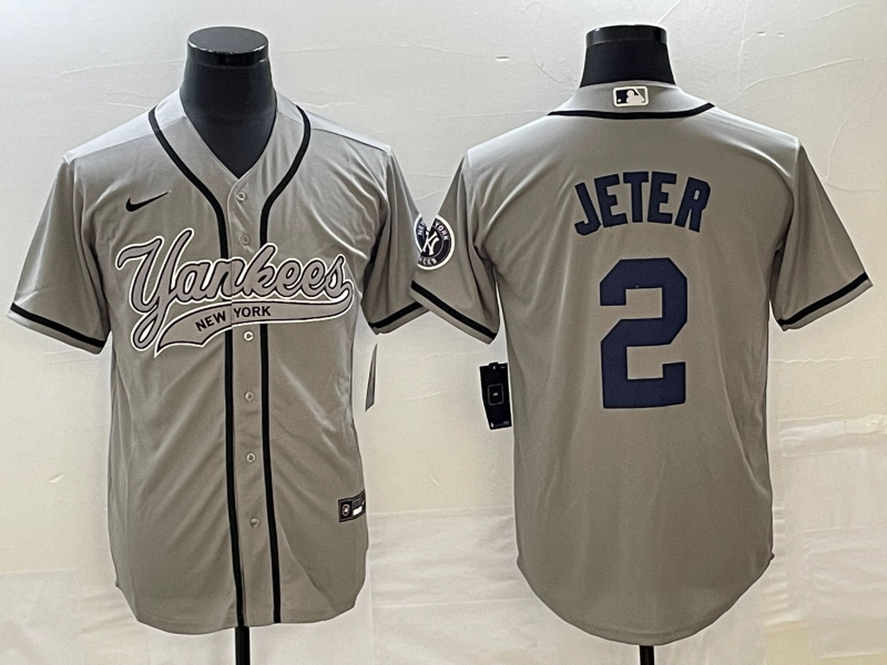Men's New York Yankees Derek Jeter Gray Player Jersey Joint Edition baseball jersey product view 1