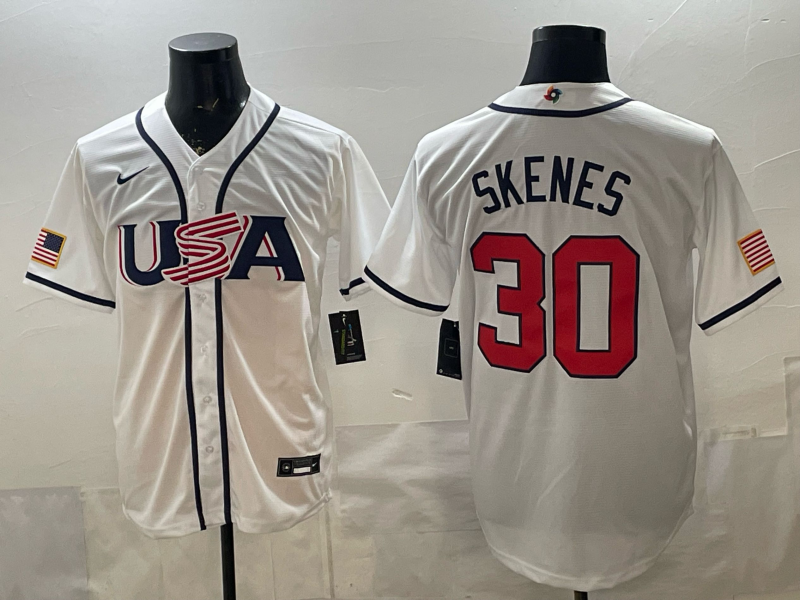 Men's USA Baseball Paul Skenes #30 White 2026 World Baseball Classic Stadium Jersey baseball jersey product view 1