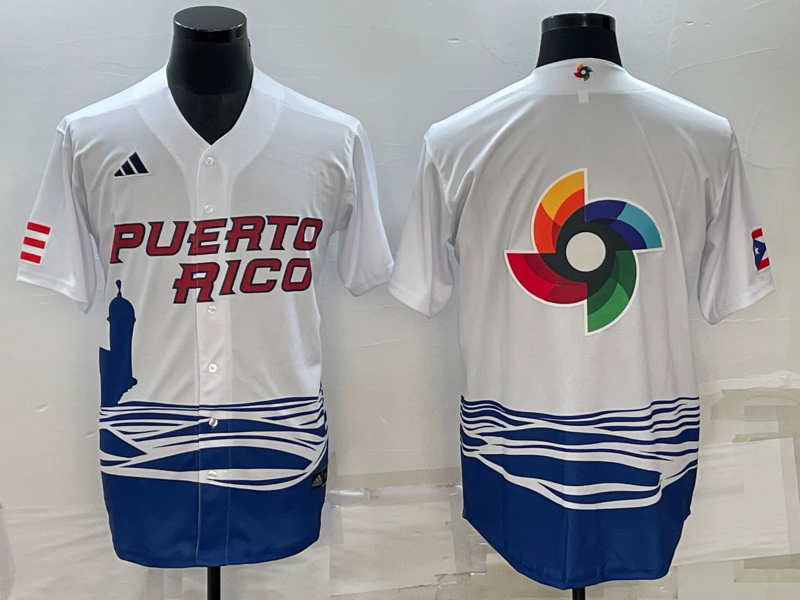 Men's 2023 World Baseball Classic Puerto Rico White Jersey baseball jersey product view 1