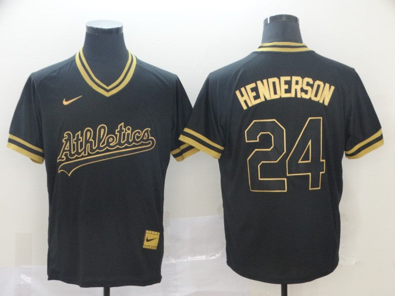Men's Oakland Athletics Rickey Henderson Black Replica Baseball Jersey baseball jersey product view 1