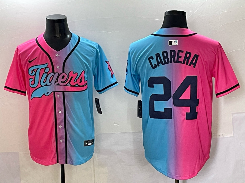 Men's Detroit Tigers Miguel Cabrera #24 Pink/Blue Player Jersey baseball jersey product view 1