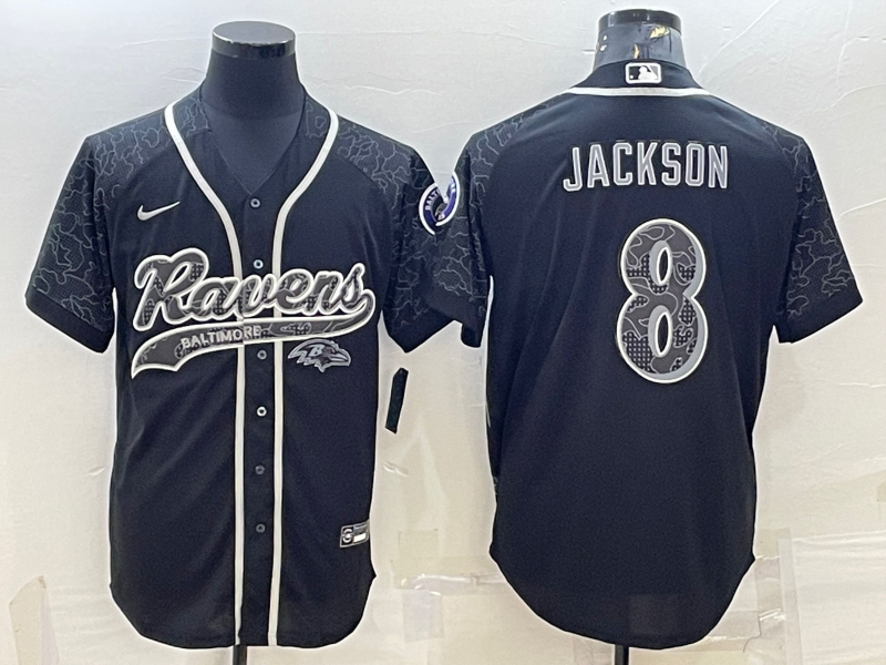 Men's Baltimore Ravens Lamar Jackson #8 Black RFLCTV Limited Jersey1 Joint Edition football jersey product view 1