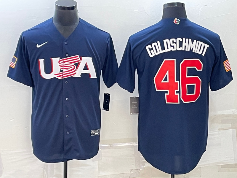 Men's 2023 World Baseball Classic Paul Goldschmidt USA Navy Jersey baseball jersey product view 1