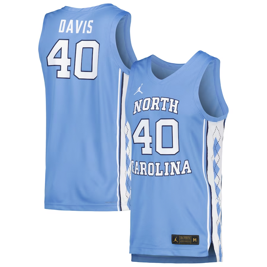Men's North Carolina Tar Heels Hubert Davis #40 Blue Player Game Jersey sports jersey product view 1