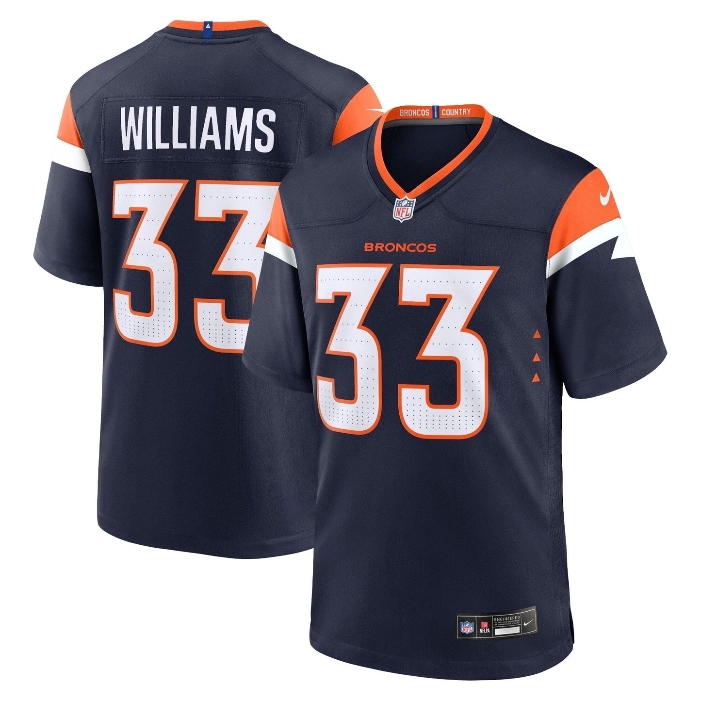 Javonte Williams Denver Broncos Mile High Collection Alternate Game Jersey - Navy football jersey product view 1