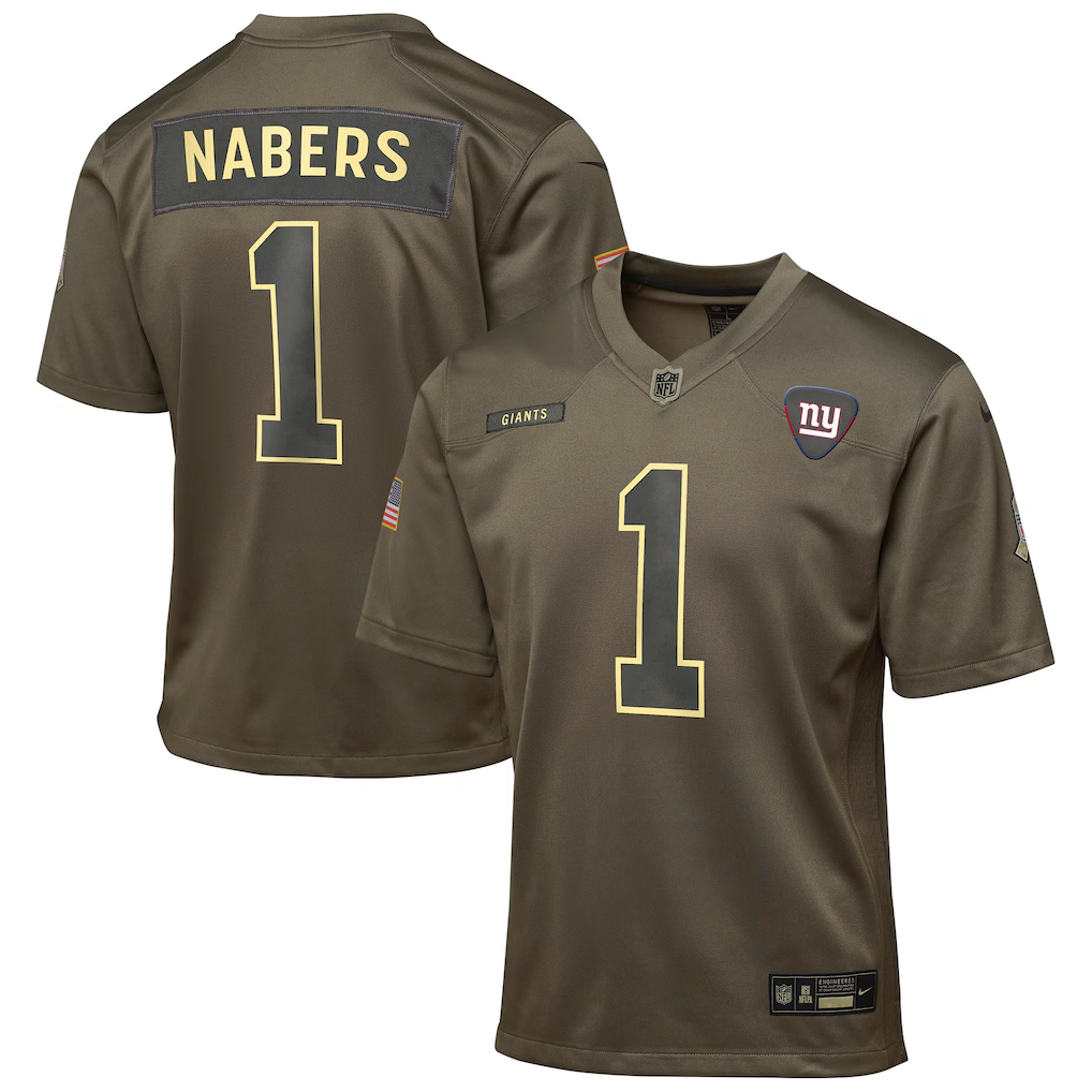 Youth New York Giants Malik Nabers Olive 2025 Salute to Service Game Jersey football jersey product view 1