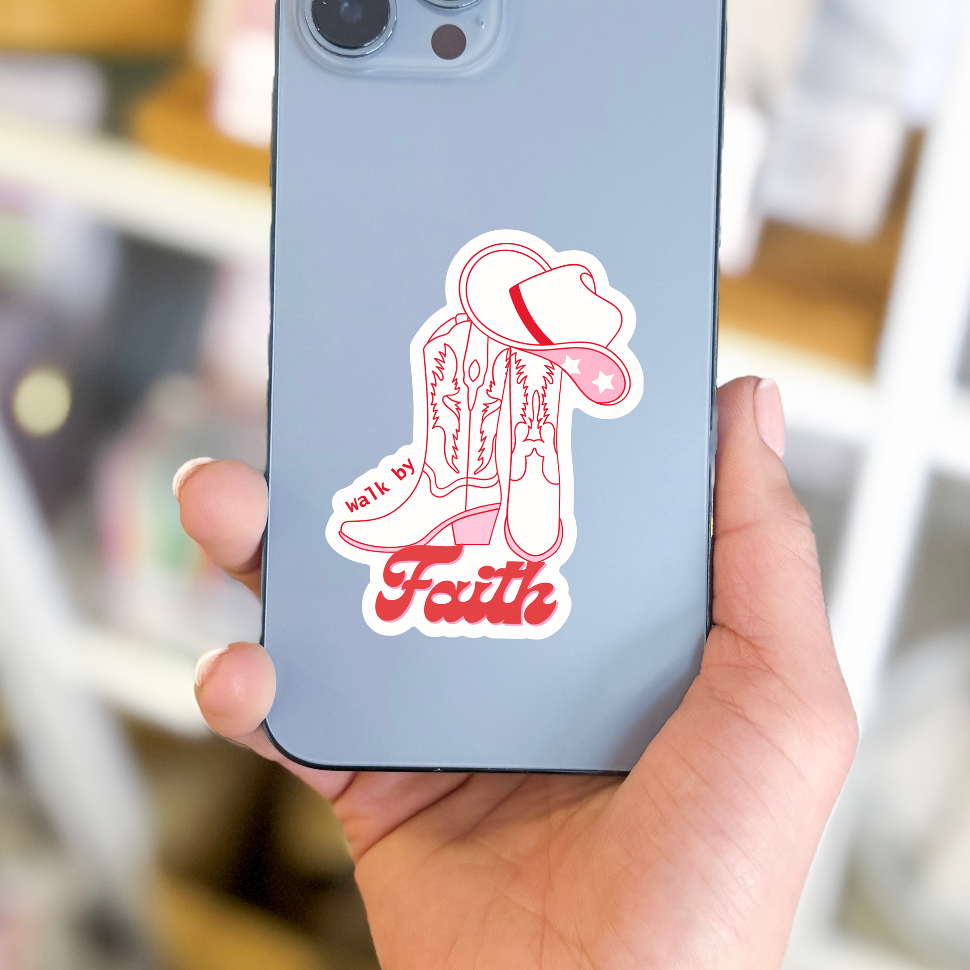 Walk By Faith Cowboy Boots Hat Western Waterproof Vinyl Christian Sticker Unisex T-shirt, Sweatshirt, Hoodie, Long Sleeve Tee - T-Shirt, Sweatshirt, Hoodie