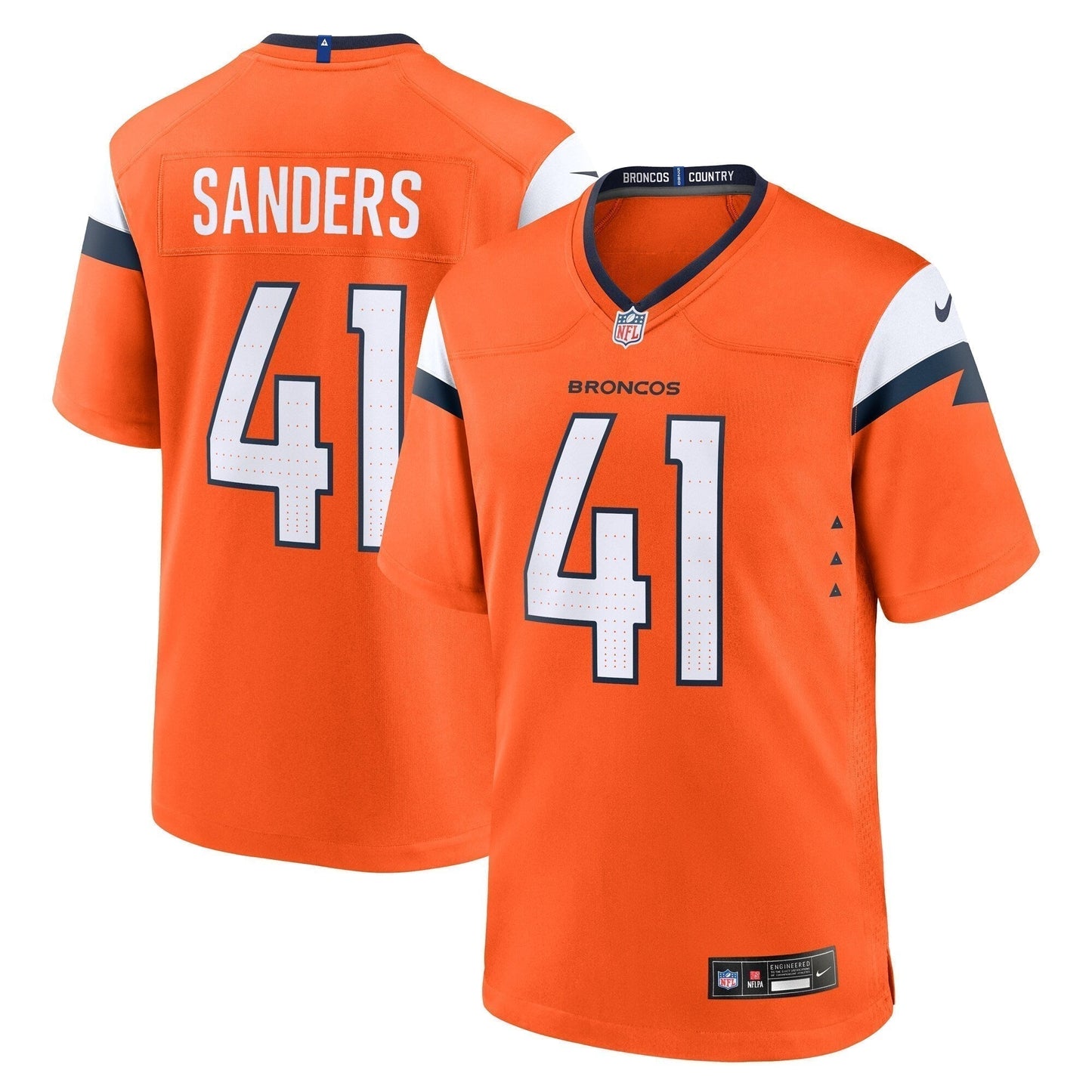 Drew Sanders Denver Broncos Team Game Jersey - Orange football jersey product view 1